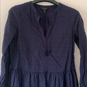 J.Crew Swiss Dot Peplum Top with Tassel Tie